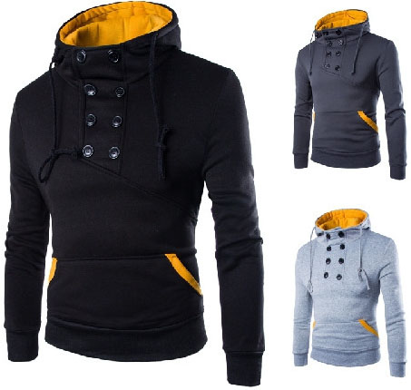 Front Double Breast Button Design Pullover Slim Fit Men Hoodie4